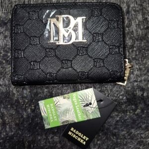 Badgley Mischka Black Snap Bifold with Zip Around Coin Compartment